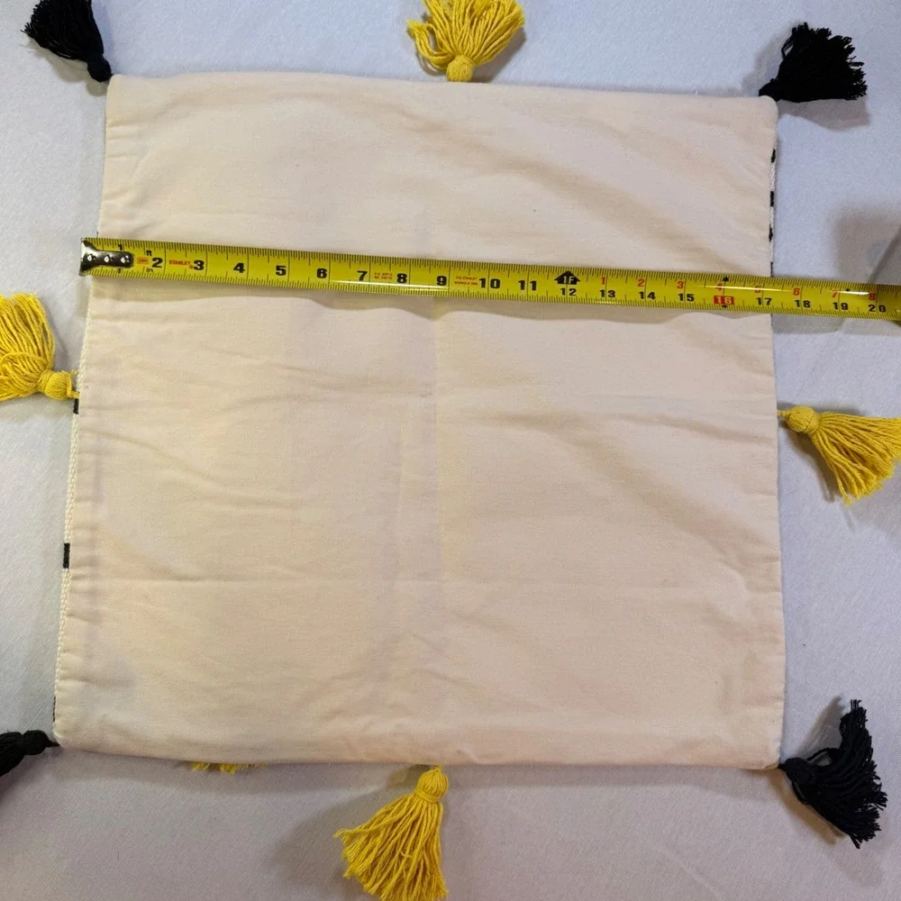 Throw Pillow Cover 18x18 White Yellow Black Tassels Geometric Tufted Boho